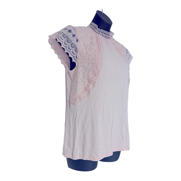 Midnight Velvet Lace Cap Sleeve Office Retro Romantic Pastel Pink Casual Top - Picture 2 of 9